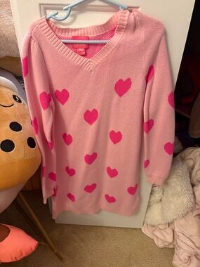 Girls Lilly Pink Heart Pattern sweater dress 6/7